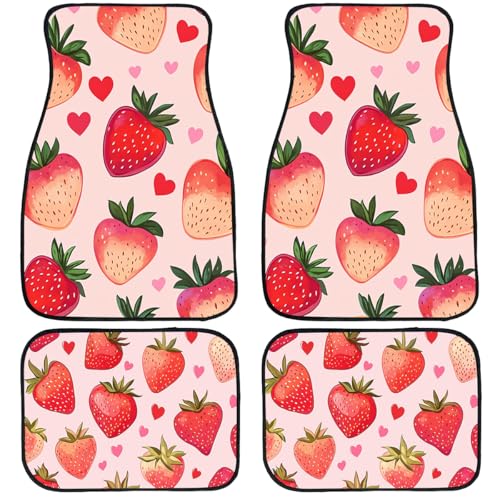 Strawberry Car Floor Mats Cute Pink Heart Sweet Carpet Front Rear Carpets Mat Decorative Car Floor Carpets Non-Slip Auto Car Accessories Universal Fit Car Accessories for Truck - color: Strawberry