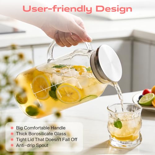 Aofmee Glass Pitcher with Lid and Handle, Glass Water Pitchers, 3.5 Liter | Thickened Borosilicate Glass Iced Tea Pitcher, Drip-free Spout, Heat Resistant, Stovetop Dishwasher Safe Jug Jar - size: 118.3 Ounces