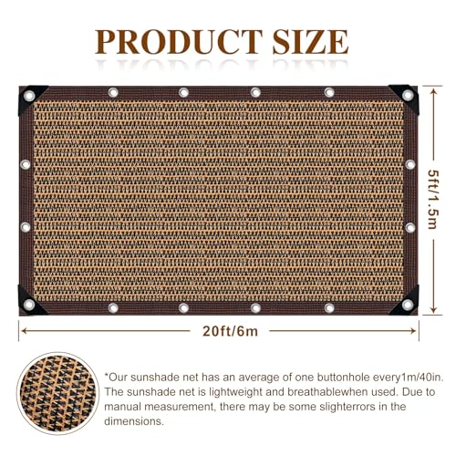 80% Shade Cloth -5x20FT Sunblock Net with Grommet,Lightweight and Durable UV Protection,Shade Cloth for Garden Patio Pergola Balcony Plants Greenhouse Dog Kennel Chicken Coop Outdoor - size: 5×20FT