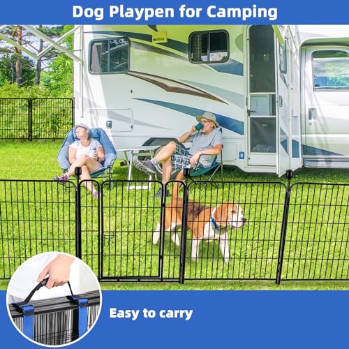 ADAVIN Tall Garden Fence with Gate, 48 in(H) 8 Panels Heavy Duty Iron Metal Animal Barrier Fence, Indoor Dog Playpen, Temporary Fencing, Dog Fence Outdoor for Yard, Total17.7 Ft(L), Black - size: 8panels-48in(H)×17.7ft(L)