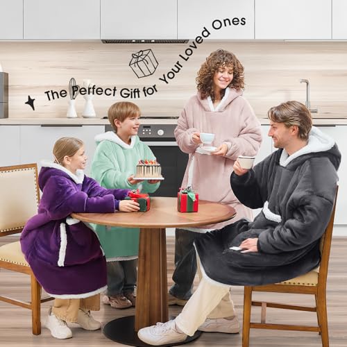 JOYWOO Pink Wearable Blanket Hoodie,Oversized Cat Lovers Sweatshirt Blanket for Adult,Birthday Gifts for Women,Mom,Girlfriend,Cozy Hooded Blanket with Giant Pocket and Winter Gifts,Dusty Pink Standard - color: Dusty Rose, size: Adult