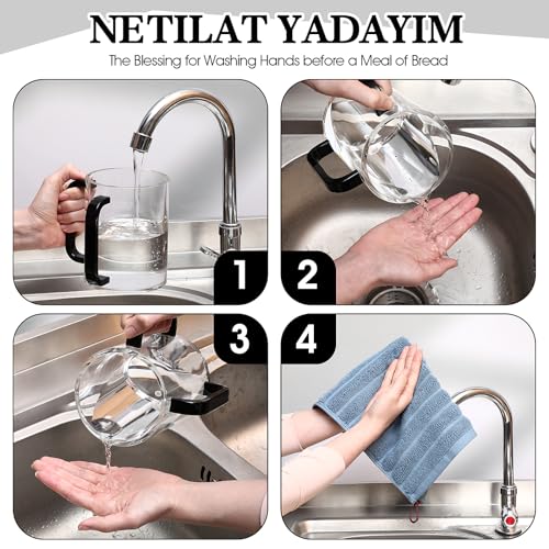 MAQUITA Judaica Hand Washing Cup with Dual Handles, 5" Acrylic Wash Cup for Jewish Ritual - color: Black