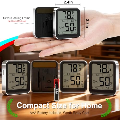Antonki Indoor Thermometer Hygrometer, Max Min Records, w/Battery | Real-time comfort indicator, 5s refresh, Easy To View, Magnetic/Stand, °F/°C switch for home, office, nursery, greenhouse
