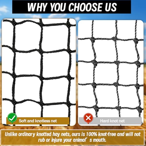 Heavy Duty Slow Feed Hay Net for Horses, 5x5x5 Ft Round Bale Hay Feeder Net | 1.5 Inch Knotless Mesh Weather Resistant Feeding Net to Reduce Hay Waste for Stable, Pasture & Farm Livestock - size: 5x5 Ft