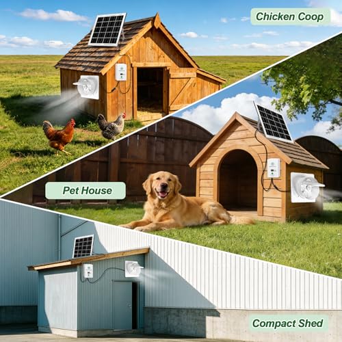 Solar Exhaust Fan with 7500mAh Battery & LCD Display, 25W Solar Panel Vent Fan for Chicken Coop, Greenhouse & Shed, 6" Solar Powered Ventilation Fan, 380 CFM, Ultra Quiet, Day & Night Cooling - size: 6 Inch