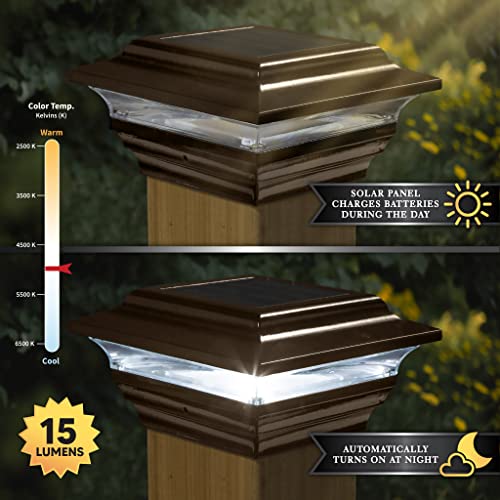 Classy Caps 4x4 Aluminum Imperial Solar Post Cap - Fits 3.5"x3.5" & 4"x4" Deck & Fence Posts - Bronze Cast Aluminum - Warm/Cool Light Color Modes - color: Bronze, size: 3.5x3.5 | 4x4