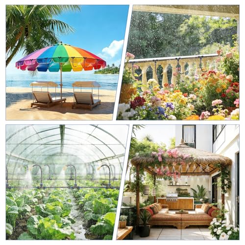 Kalolary 100FT Misting Cooling System with 360°Adjustable Nozzles | Mister for Outside Patio with 100FT Misting Line,25pcs Brass Mist Nozzles,Outdoor Mister for Greenhouse Plant Drip Irrigation - size: 100FT with Adjustable Brass Spray Nozzles