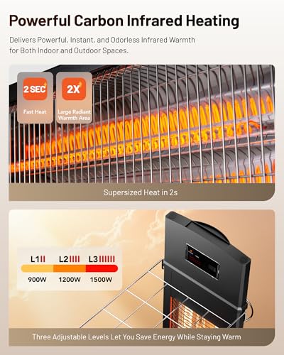 DR. INFRARED HEATER Portable Infrared Indoor and Outdoor Space Heater for Patio, Garage, Commercial & Residential With Remote Control, Space Heater (Freestanding/Ceiling/Mounting), Black - size: 39 Inches