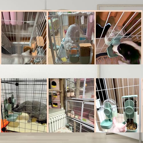Lemtrflo Rabbit Feeder, Bunny Water Bottle Dispenser, Pet Cage Food Bowl | Suitable for Rabbits, Guinea Pigs, Ferrets, Cat and Other Small Pets - color: Green