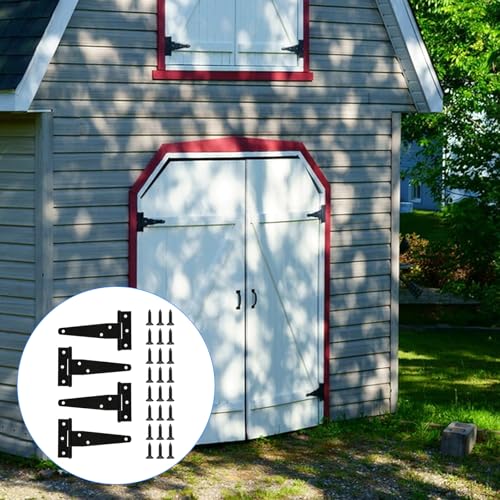 T Strap Hinges Heavy Duty, Shed Door Gate Hinges(Black) (4, 4 Pcs *4 inch) | 3 inch t hinges Heavy Duty Black Outdoor Tee Hinge for Wooden Fences, Barn Door Gates Hinge for Shed Door Hardware - size: 4 Pcs *4 inch