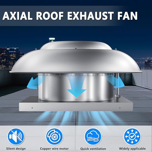 Roof Mounted Exhaust Fan Direct Drive Axial Downblast Exhaust Fan -26" Fan Base, 1/3 HP 2400 CFM 115 Volt Single Phase Motor - size: RMD18