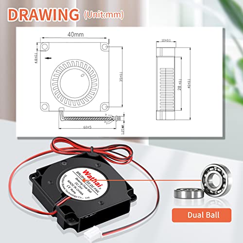 Wathai DC 4010 Blower Fan 24V Duall Ball High Speed with 3.3 ft Wires | 40mm x 10mm 24 Volt DC Brushless Radial Turbo Fans for Ender 3 Fan Upgrade Extruder Hot End Cooling 2 Pack - size: 40x10mm (24V Ball)