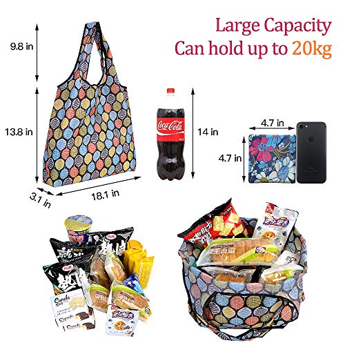 Reusable Grocery Shopping Bags 6|10 Pack, Foldable Tote Bags, Machine Washable Nylon Shopping Totes for Groceries - color: Flower-10pcs
