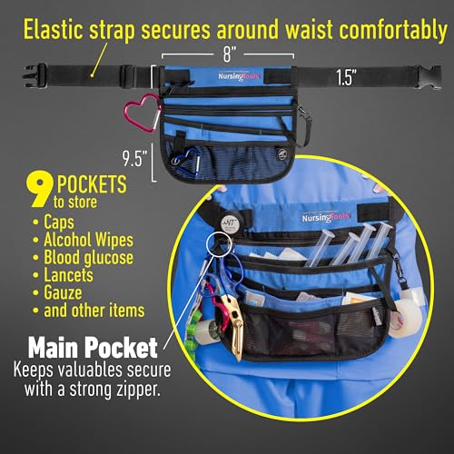 Kangapak Nurse Fanny Pack Multi Compartment Waist Organizer Tool Bag for Students, Practitioners & Medical Professionals - color: Ocean Blue