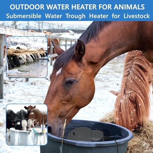 1000W Deicer, Aluminum Casing – Ideal for Livestock, Poultry, Horses, Cows, and Wild Animals, Ensuring Winter Drinking Access Outdoors. A Dependable Water Trough/Tank Heater for Livestock.