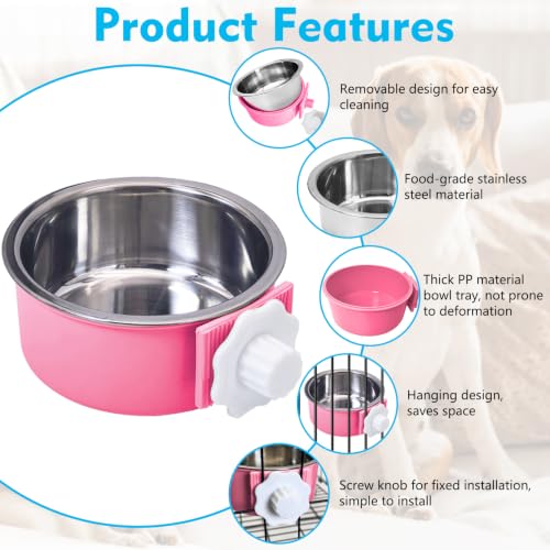 kathson Crate Dog Bowl, Removable Stainless Steel Hanging Pet Cage Bowl Food & Water Feeder Coop Cup for Cat, Puppy, Birds, Rats, Guinea Pigs (3 PCS, Size: L, Blue, Green, Pink) - color: Size: L (Blue, Green, Pink), size: 3 PCS