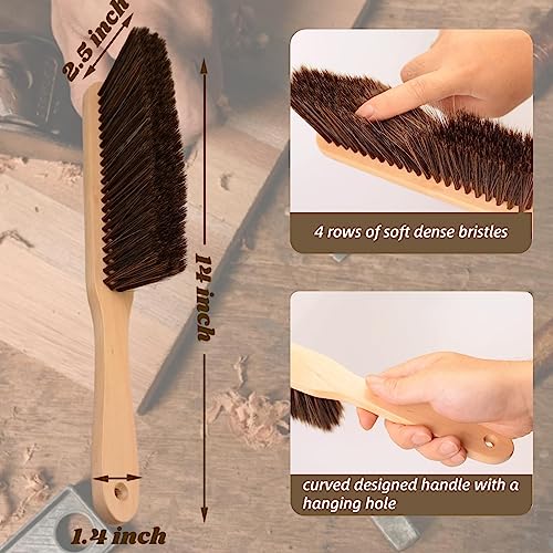 2 Pieces Woooden Dust Brush Hand Broom Bench Brush with Long Wood Handle Whisk Broom Soft Bristle Brush for Counter Bed Sofa Car Fireplace Clothes Household Cleaning - color: Brown, Khaki