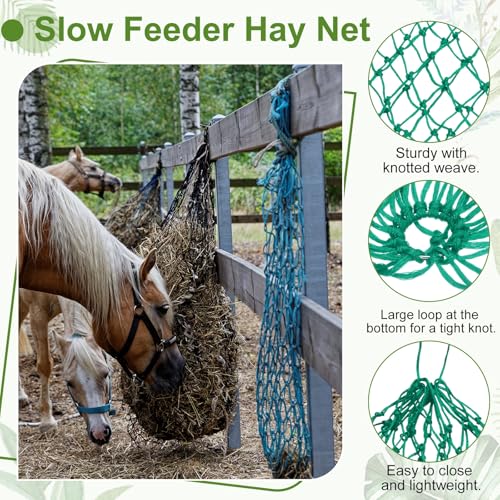 Slow Feeder Hay Net, 40" Length 2" Holes Strong Load-Bearing, Nylon Slow Feed Bag Hay Feeder, (Cyan, 1 Pcs), Intended for Horses/Goats/Trailer/Stall - color: Cyan