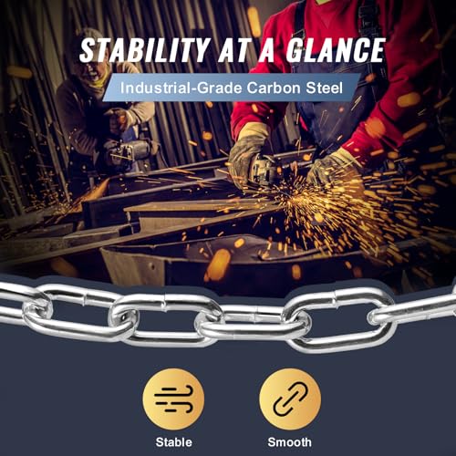 VEVOR Grade 30 Chain 1/4 Inch by 100Ft Length Grade 30 Proof Coil Chain Zinc Plated Grade 30 Chain for Towing Logging Agriculture and Guard Rails - size: 1/4 Inch x 100 Ft