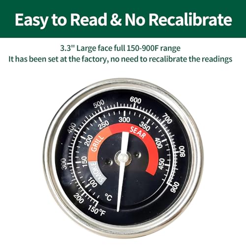 BBQ Grill Temperature Gauge Waterproof for Kamado Joe,3.3" Grill Temperature Gauge Replacement for Kamado Joe Accessories Stainless Steel 150-900°F Cooking Thermometer - size: 3.3" for KJ