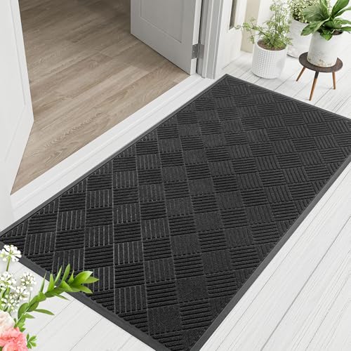 Front Door Mat Outside Entrance, Dirt Trapper Doormat 48" x 24" | Absorbent Indoor Outdoor Welcome Mat for Entryway, All Weather Commercial Floor Mat for High Traffic Area, Diamond Black - color: Black Diamond, size: 2' x 4' (Rectangular)