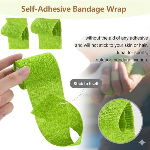 12 Pack Self Adhesive Bandage Wrap,Vet Wraps,2" X 5 Yards Elastic Cohesive Bandage Wraps,Beige Red - color: Beige Red, size: 2IN - 12Pack