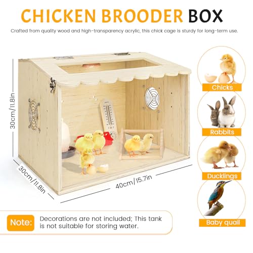 Chicken Brooder Box, Brooder Box for Chicks, Wooden Quail Cage for Hamsters, Ducklings, Hedgehogs and Lizards, Skylight Design Chick Coop, Baby Chicken Supplies (Only Box) (15.7 x 11.8 x 11.8in)