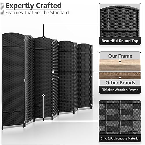 Sorbus 8-Panel Black Room Divider with Double Hinged Panels, 6 ft Tall Folding Privacy Screen - color: Black, size: 8 Panel