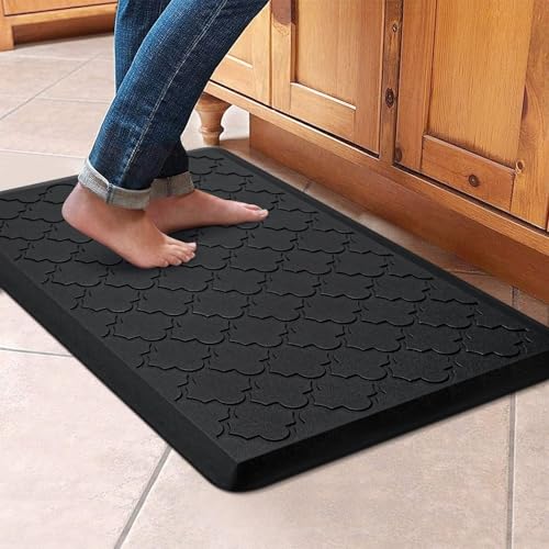 WISELIFE Kitchen Mat Cushioned Anti Fatigue Floor Mat,17.3"x28", Thick Non Slip Waterproof Kitchen Rugs and Mats,Heavy Duty Foam Standing Mat for Kitchen,Floor,Home,Desk,Sink,Laundry (Black,17.3"x28") | Thick, Non-Slip, Water Resistant Kitchen Rugs and Ma