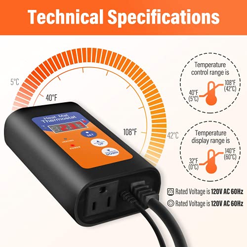 iPower 8X12 Inch Reptile Heat Pad Under Tank Heater Terrarium Warmer Heating Mat and Digital Thermostat Controller for Turtles Lizards Frogs and Other Small Animals - size: 8 X 12 Inch, style: Pad + Thermostat