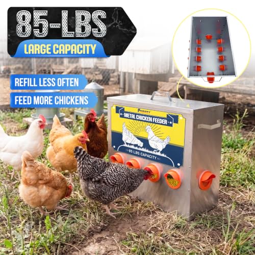 85lbs Large Capacity Metal Chicken Feeder, Galvanized Poultry Feeder Trough | Chicken Feeder No Waste, Rainproof Poultry Feeders, Preventing Small Animals, Suitable for Chickens, Ducks, Turkeys