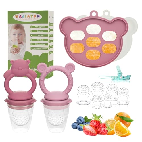 Baby Breastmilk Popsicle Molds & Baby Fruit Feeder (4 Pack), Infant Food Freezer Tray Storage Containers, Silicone Teething Pacifier Feeder and Teether for Babies,Silicone Feeder(Pink) - color: 5-Pink