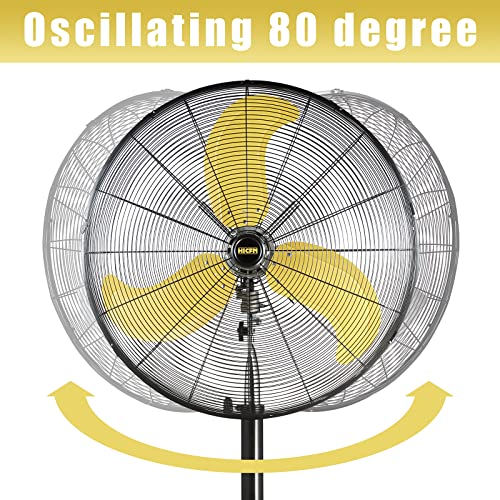 HiCFM 30" Pedestal Standing Fan, 80° Oscillating Heavy Duty Metal Stand Fan | 8300 CFM High Velocity Fan for Industrial, Commercial, Garage, Warehouse, Workshop Use - UL Listed - size: 30 inch