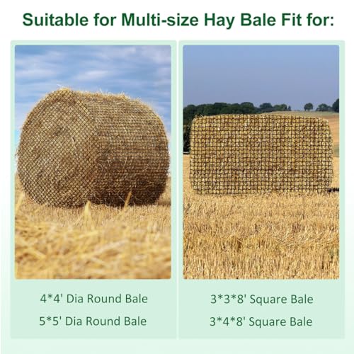 5x5ft Round Bale Hay Net for Horses, Large Thick & Durable Nylon Knotless Slow Feeder Hay Nets for HorsesGoats Healthier Feeding Solution - size: 5*5 Ft