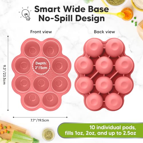 KeaBabies Silicone Food Freezer Trays with Lid, 2oz x 10 Pods (Blossom) | Baby Food Storage Containers, Easy Puree Meal Prep, Breast Milk Silicone Freezer Molds, Dishwasher, Microwave Safe, BPA-Free - color: Blossom