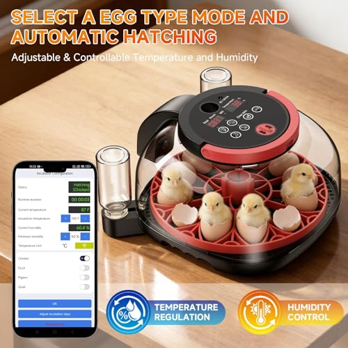 Full Automatic Egg Incubator WiFi with Camera, Automatic Egg Turner, Humidity and Temperature Control, APP Notification, Egg Candler, Smart Incubators for Hatching 12 Eggs, Chicken, Pigeon and Quail