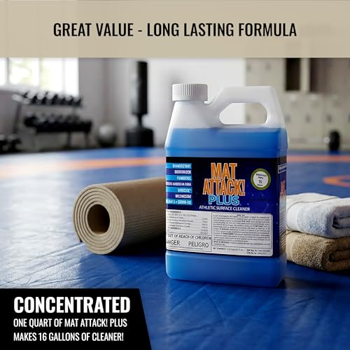 Dollamur Mat Attack! Wrestling Mat Cleaner, Rubber Floor Cleaner-Quart | Use to clean, disinfect, and protect wrestling mats, rubber flooring, gym equipment, carpet, and other non-porous surfaces. - size: 32 Fl Oz (Pack of 1)