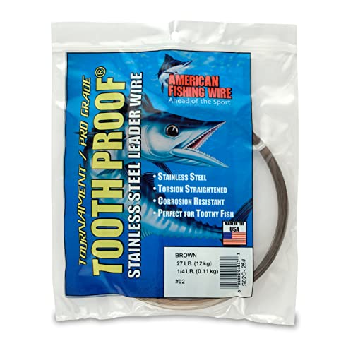 AFW Tooth Proof Fishing Line - Single Strand | High-Strength Stainless Steel Tooth Proof Fishing Line Single Strand Leader Wire Versatile Applications 360 lb test USA Made - color: Camo, style: #2, 27 Lb Test, 1/4 Lb
