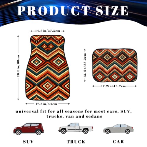 Boho Car Floor Mats Aztec Geometric Chevron Diamond Southwest Carpet Front Rear Carpets Mat Decorative Car Floor Carpets Non-Slip Auto Car Accessories Universal Fit Car Accessories for Truck - color: Boho