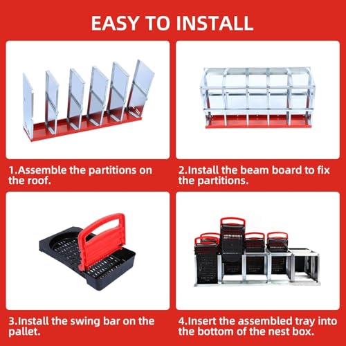 10-Compartment Chicken Nesting Box, Heavy Duty Galvanized Steel Poultry Nest Box, Wall Mount/Freestanding Design for Hens, Ducks, Backyard Homesteads & Farm Use, Red, No Stand - color: Red, size: 10 Room