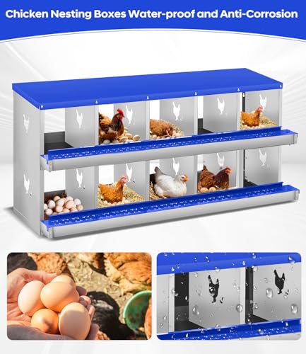 Garvee Chicken Nesting Box, 10 Compartment Metal Nesting Box | Wall Mount Chicken Nesting Boxes for Laying Eggs,Easy Egg Collection,10 Room Nest Boxes for Chickens - color: Red, size: Blue 10 Compartment