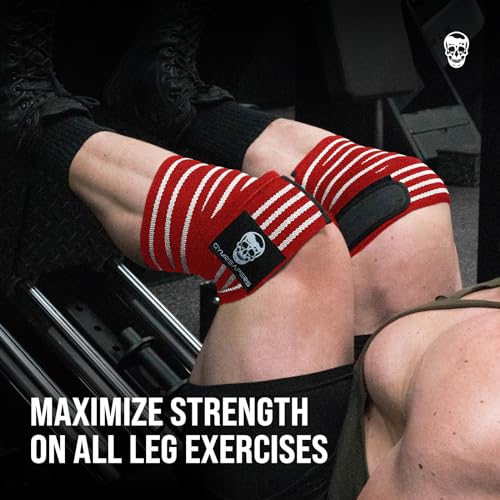 Gymreapers Knee Wraps for Squats and Powerlifting 72 Inch Compression Wraps with Strap for Men & Women Weightlifting Support - color: Red/White