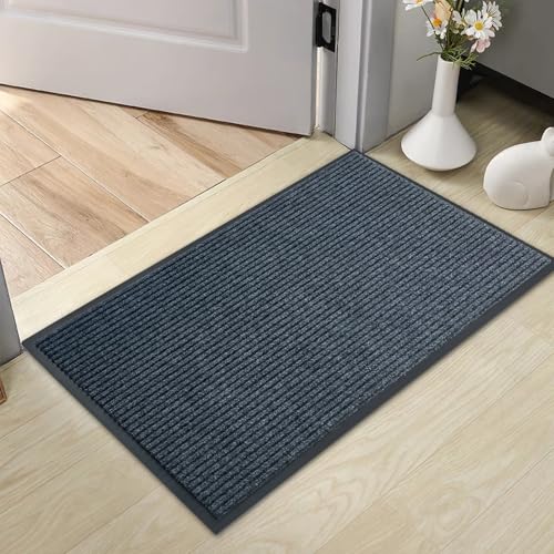 Front Door Mat, 2'x4'Indoor Outdoor Welcome Commercial Floor Mats | Heavy Duty Durable Inside Outside Entrance, Waterproof All-Season, All-Weather Non Slip Backing Doormat for Entryway, Grey - size: 24"x48"