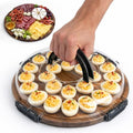 77L Deviled Egg Containers with Lid, 24-Slot Acacia Wood Deviled Egg Tray Platter for Serving and Transporting, Elegant Party & Potluck Serving Board (Black)