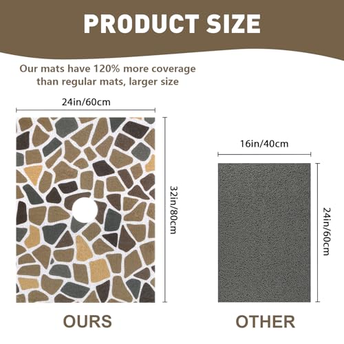 Square Shower Mat Non Slip: 32 x 24 Inch Extra Large Shower Mats with Drain Hole in Middle - PVC Loofah Anti Slip Shower Floor Matt for Inside Shower - color: Coffee Cobblestone, size: 32" x 24" (Rectangular)