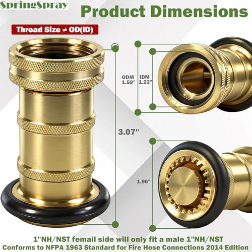 1" NH/NST Brass Fire Hose Nozzle | Heavy Duty Adjustable Spray Jet Fog Nozzle, Constant Flow Industrial Firefighter Nozzle, 36 GPM, 100 PSI - size: 1"NH/NST