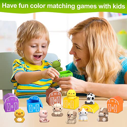 Farm Animal Toys for Toddler 1-3 Year Old, Montessori Toy Gift for Boy Girl | 10 Farm Animal Toys & 10 Barns, Counting, Matching & Sorting Educational Sensory Toys, Christmas Birthday Gift for Baby 1-3 - style: Farm