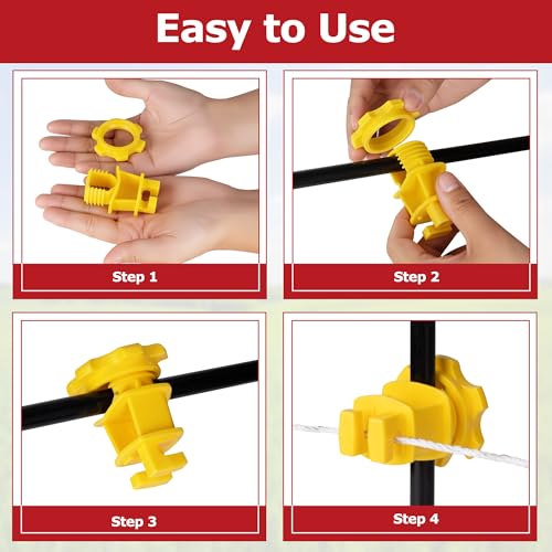 50 Pcs Yellow Rod Post Insulator, Electric Fence Insulators Screw Tight Round Fence Post Insulator, Electric Fence Wire Holding Insulator - size: 50