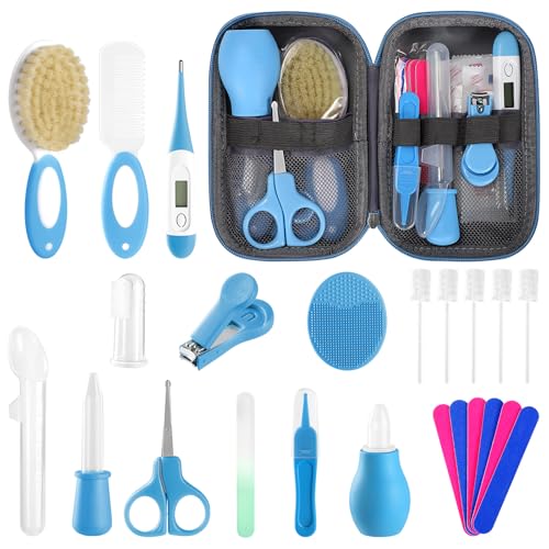 Baby Healthcare and Grooming Kit for Newborn Kids, 24PCS Upgraded Safety Baby Care Kit, Newborn Nursery Health Care Set, Baby Care Products - style: BLUE-24
