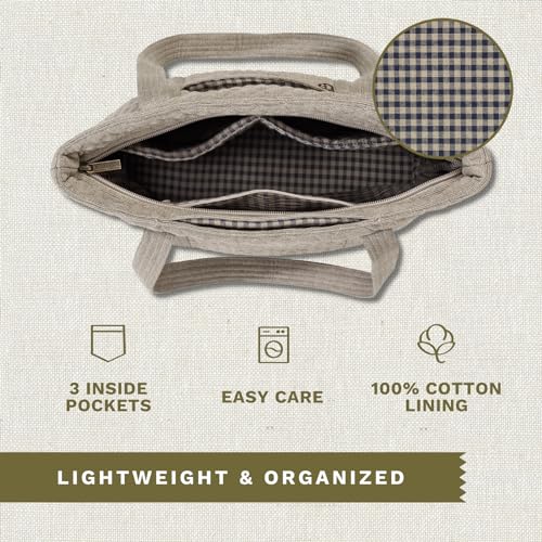 Bella Taylor Large Tote, Quilted Shoulder Bag for Women | Lightweight, 6-pocket large quilted purse, machine washable, zippered top, ultimate organization, durable construction - color: Khaki Chambray